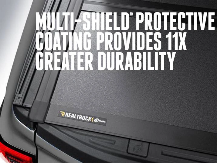 RealTruck BAKFlip MX4 TS Hard Folding Tonneau Cover w/ T-Slot Rails Review 2 MULTI-SHIELD™ PROTECTIVE COATING PROVIDES 11X GREATER DURABILITY
